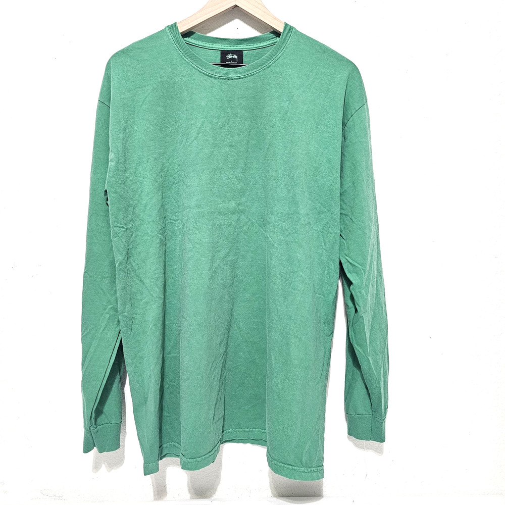 Stussy Men SIZE L Green Long Sleeve Basic Tee T Shirt Solid Crewneck Skate Stree